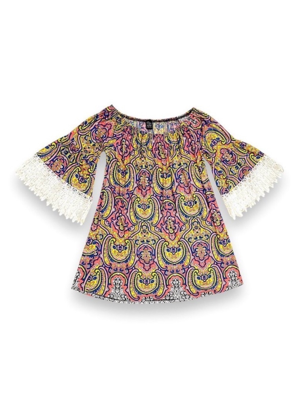 WinWin Multicolor Paisley Half Sleeve Lace Boho Tunic L-XL